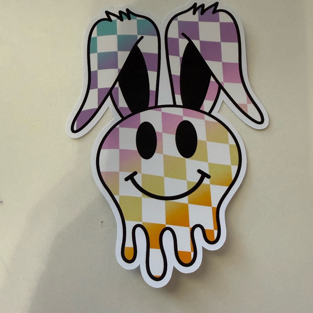 Rainbow checkered print bunny‎ ears card stock car freshie air